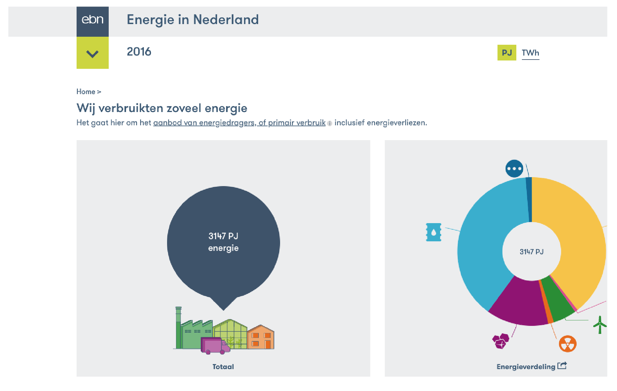 Energie in Nederland cirkeldiagram
